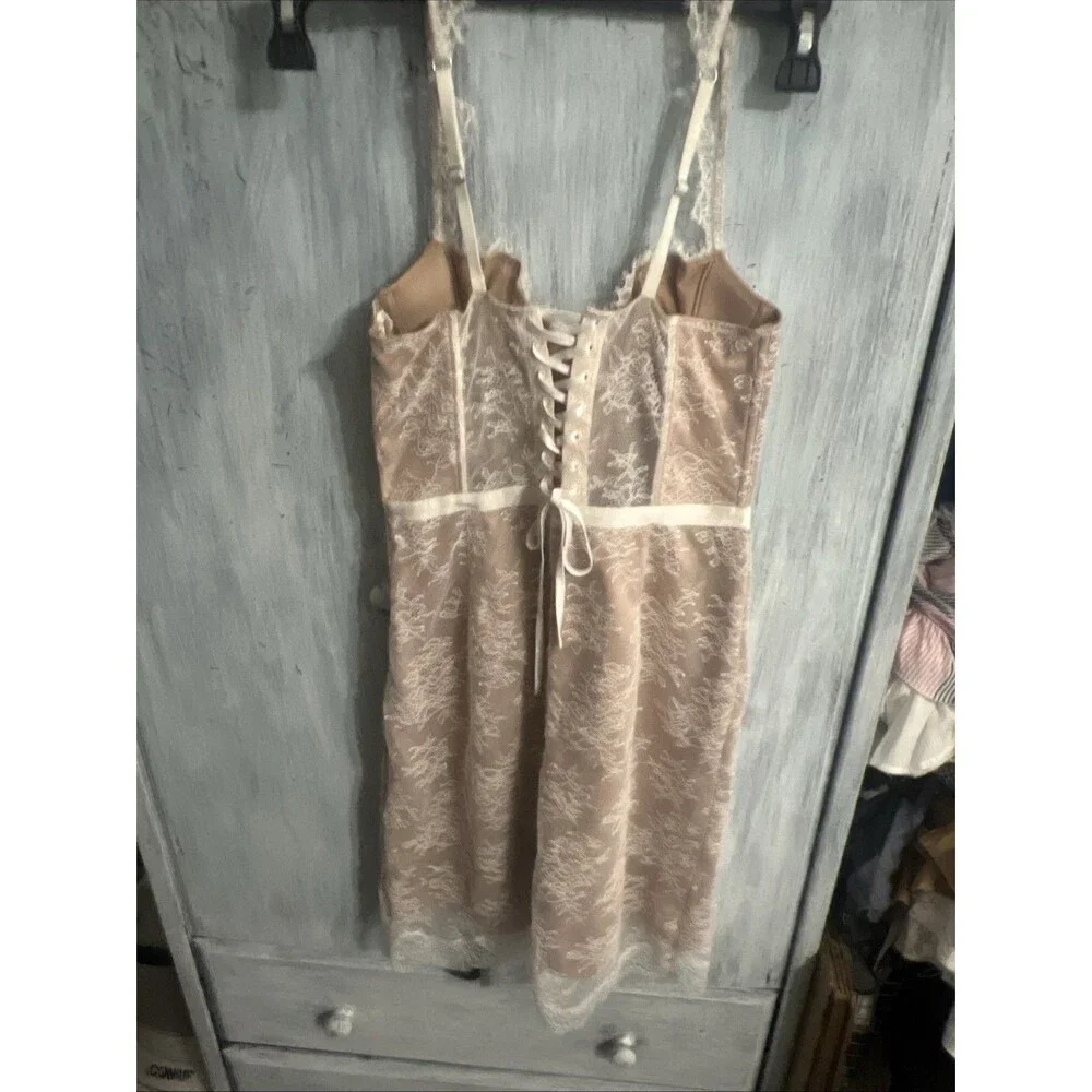 Lace Corset Cream Nude Dress Y2K Vintage Whimsygoth Cottage Core